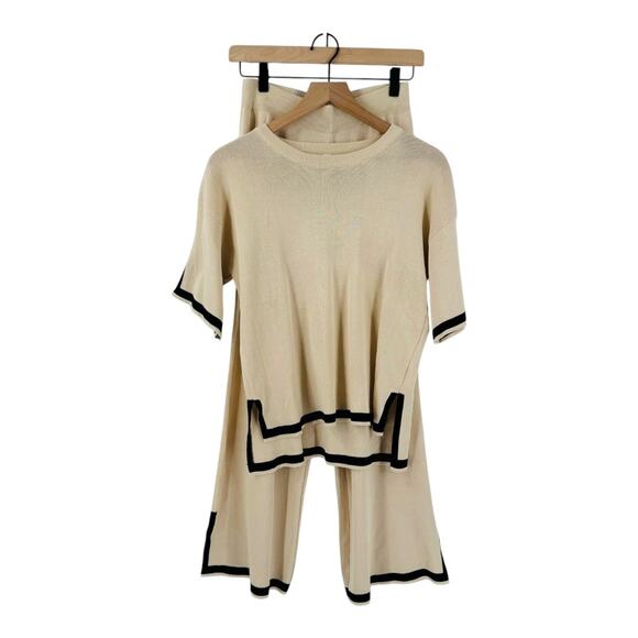 Womens Minimalist Knit Two Piece Ribbed Loungewear Short Sleeve Casual Size XS - Picture 1 of 6